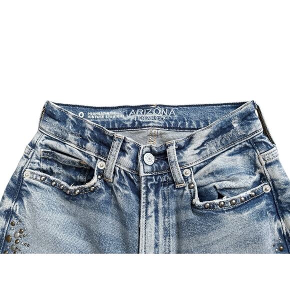 Arizona Highest Rise Straight Leg Studded Distressed Blue Jeans Size 0 - Picture 7 of 9
